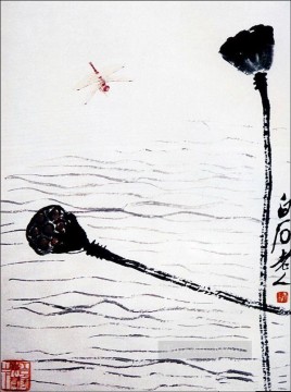 中国 Painting - Qi Baishi トンボと蓮の伝統的な中国語